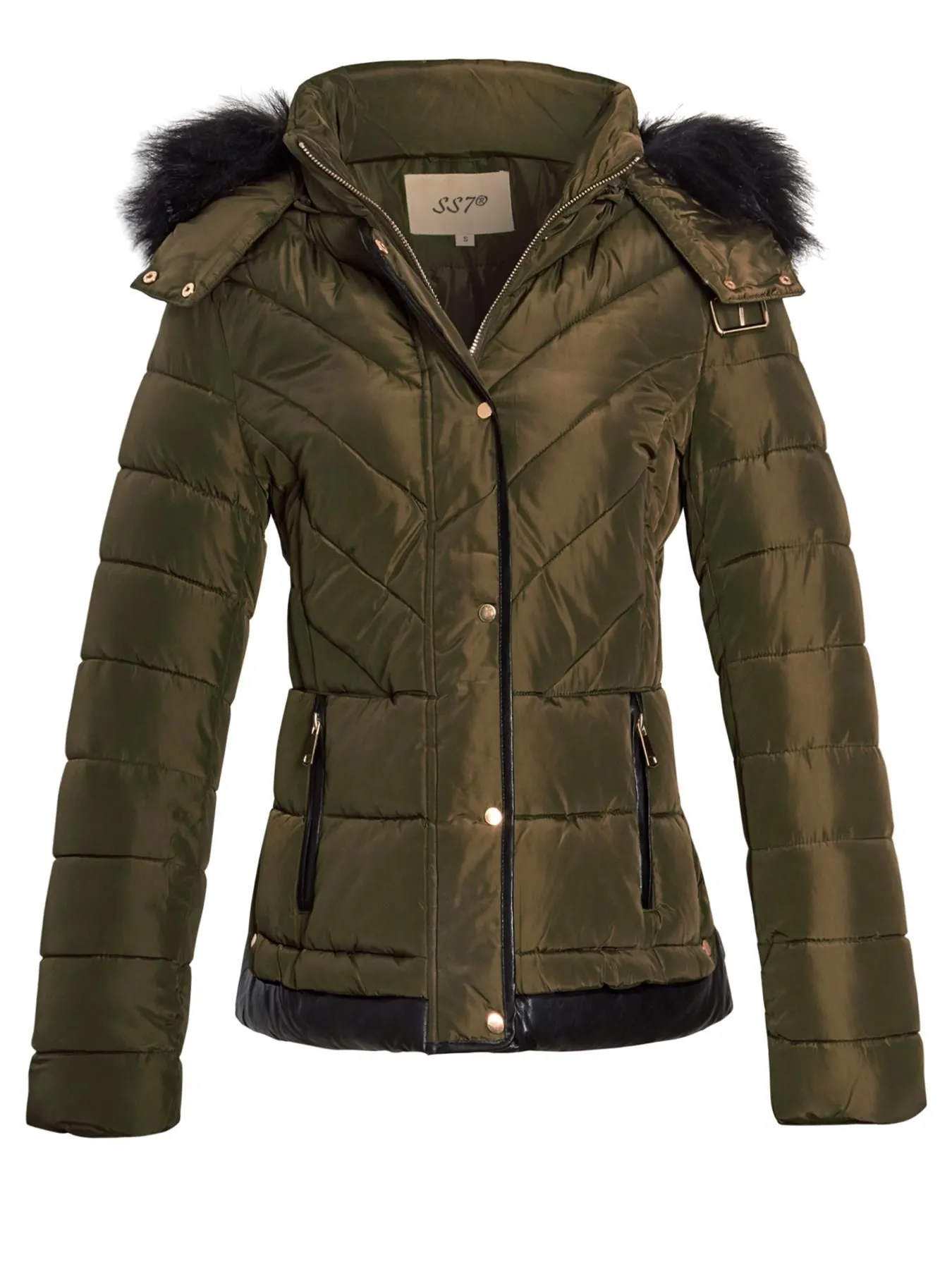 Faux Fur Hood Parka jacket, Khaki, Black, UK Sizes 8 to 16