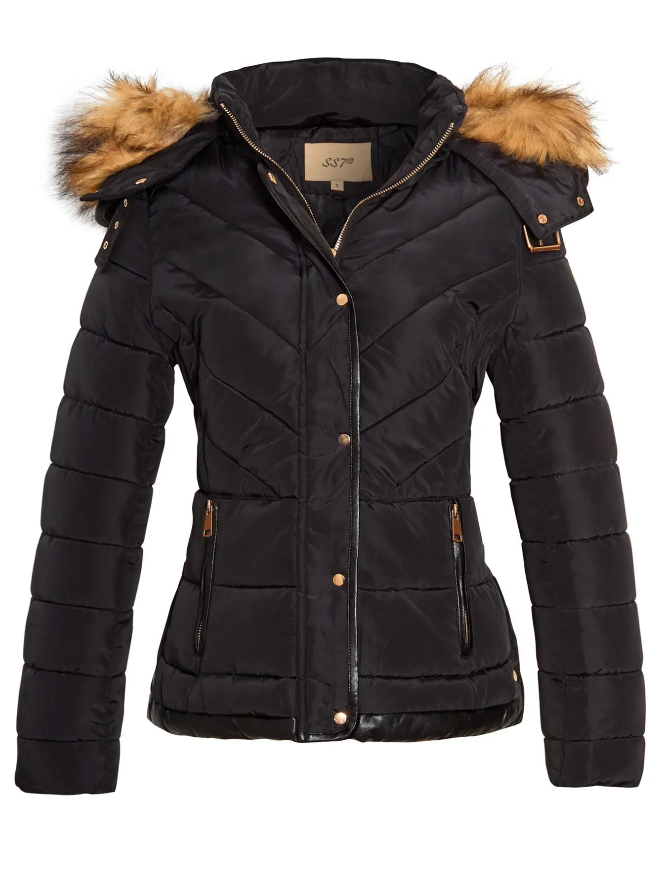 Faux Fur Hood Parka jacket, Khaki, Black, UK Sizes 8 to 16