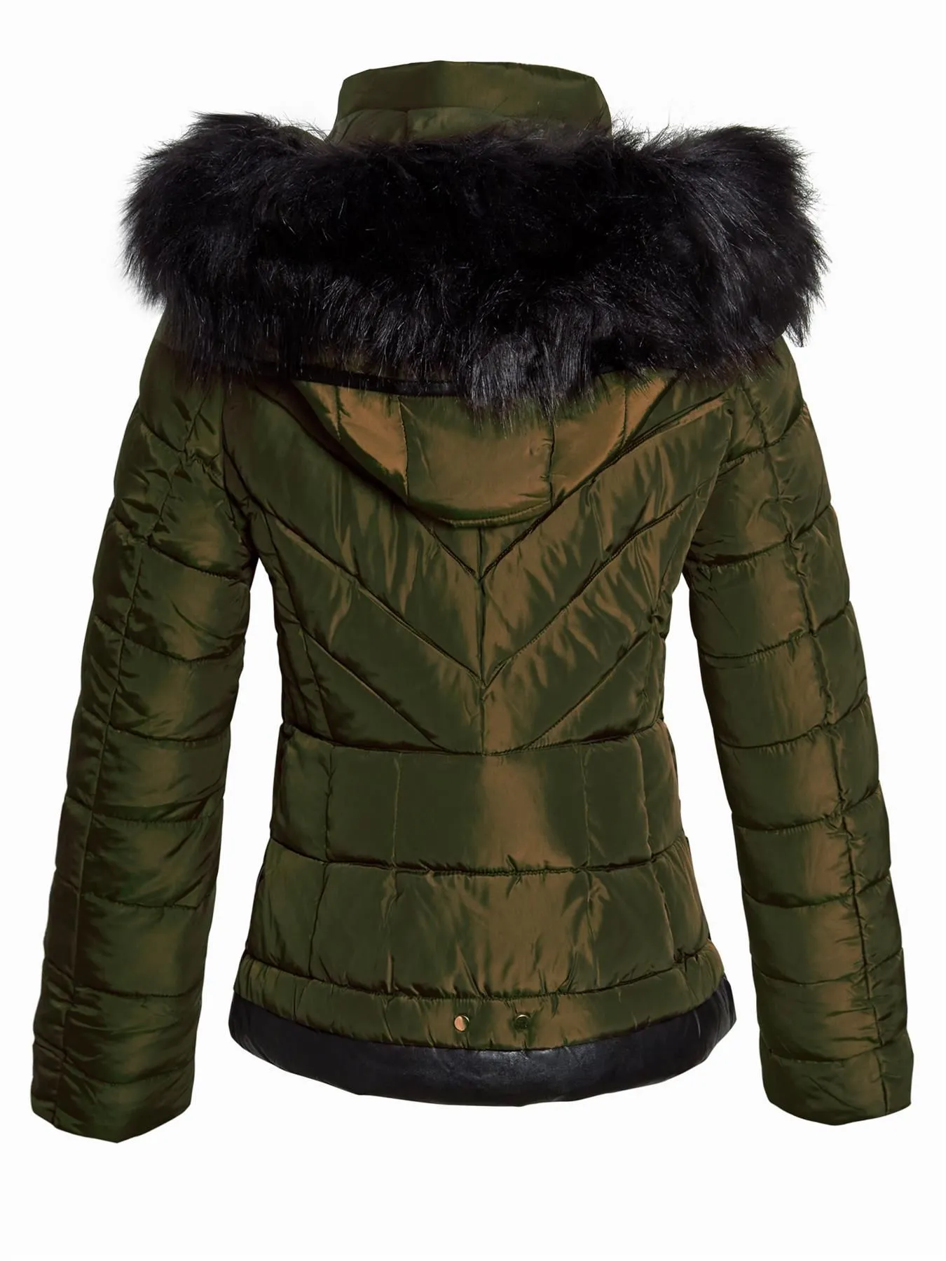 Faux Fur Hood Parka jacket, Khaki, Black, UK Sizes 8 to 16