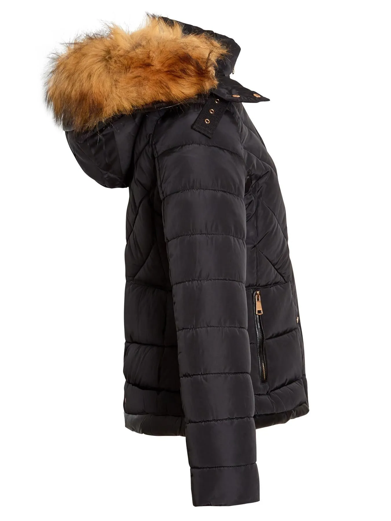 Faux Fur Hood Parka jacket, Khaki, Black, UK Sizes 8 to 16