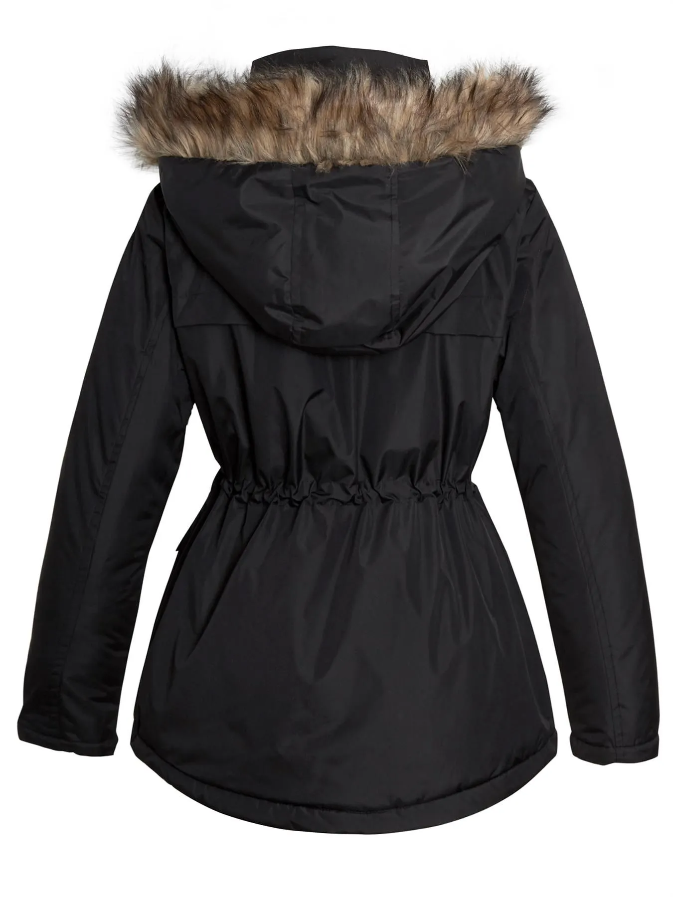 Faux Fur Timmed Hood Parka Jacket, Stone, Black, UK Sizes 8 to 16