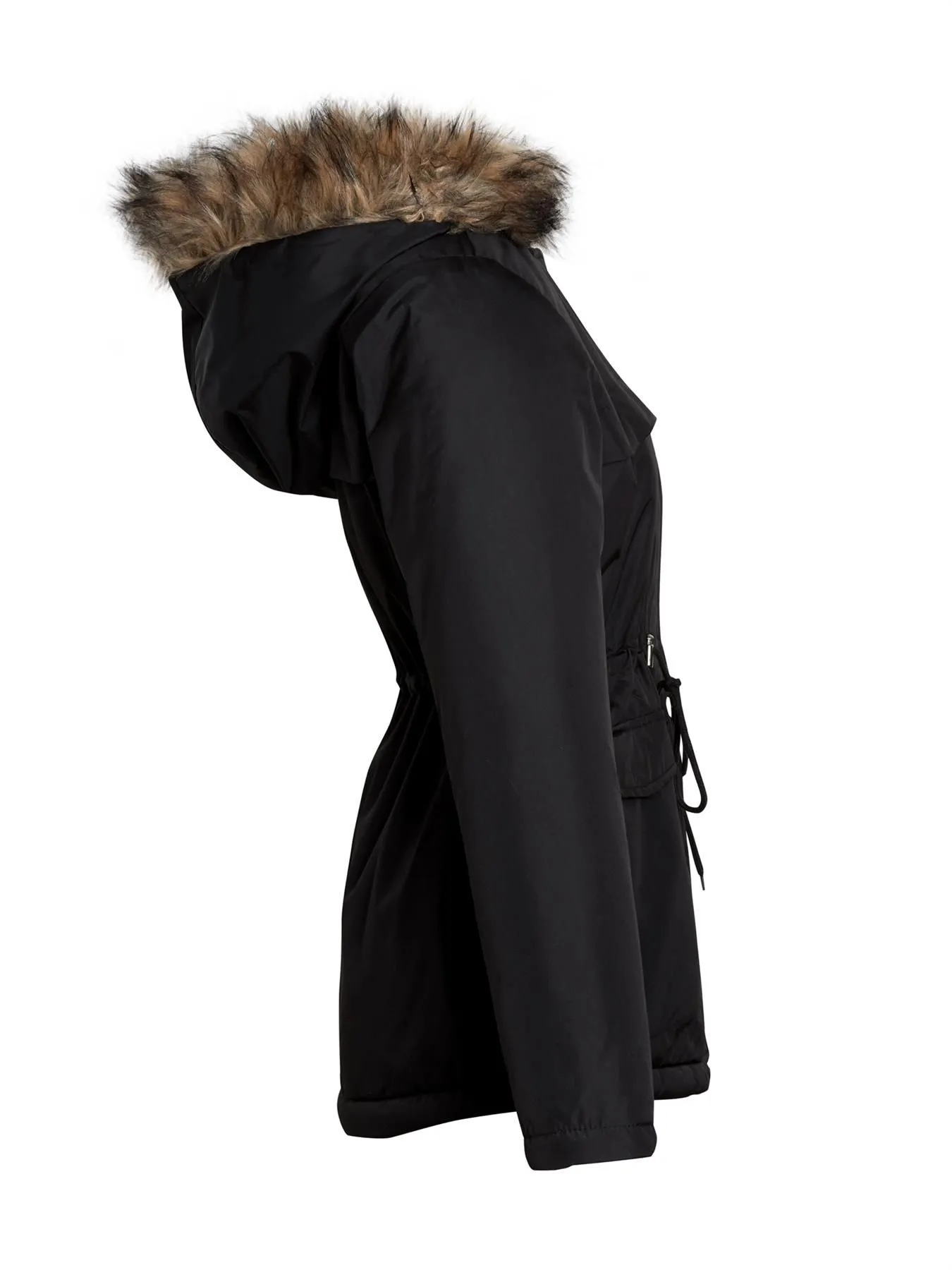 Faux Fur Timmed Hood Parka Jacket, Stone, Black, UK Sizes 8 to 16