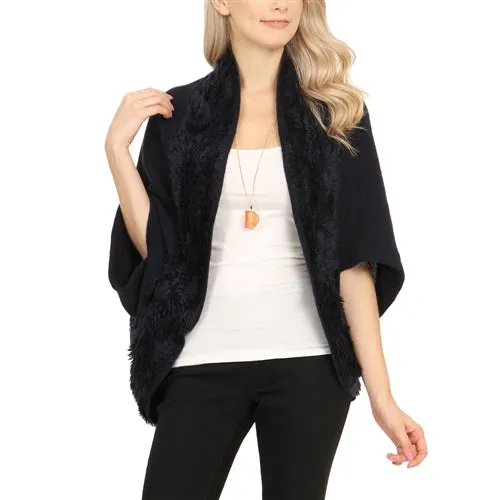 Faux Fur Trimmed Navy Cardigan