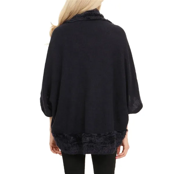 Faux Fur Trimmed Navy Cardigan