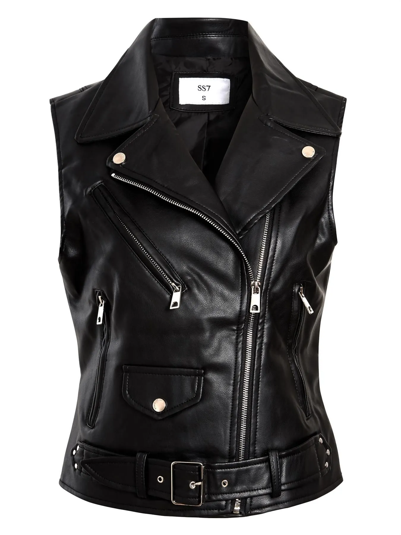 Faux leather Gilet, PU Sleeveless Biker Jacket, Black, UK Sizes 8 to 14