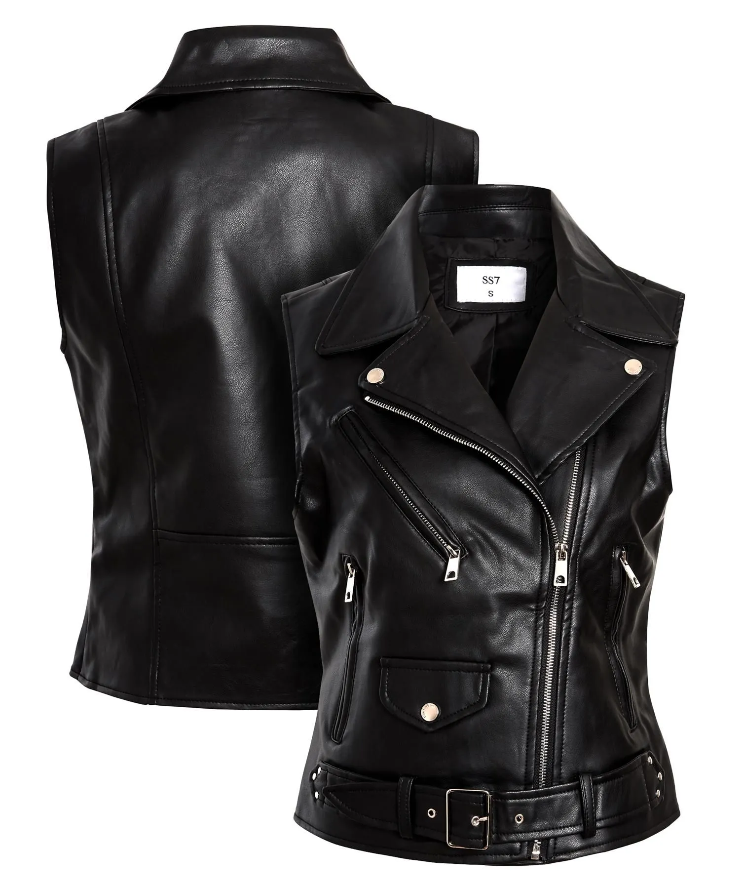 Faux leather Gilet, PU Sleeveless Biker Jacket, Black, UK Sizes 8 to 14