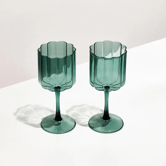 Fazeek- Two Wave Wine Glasses in Green