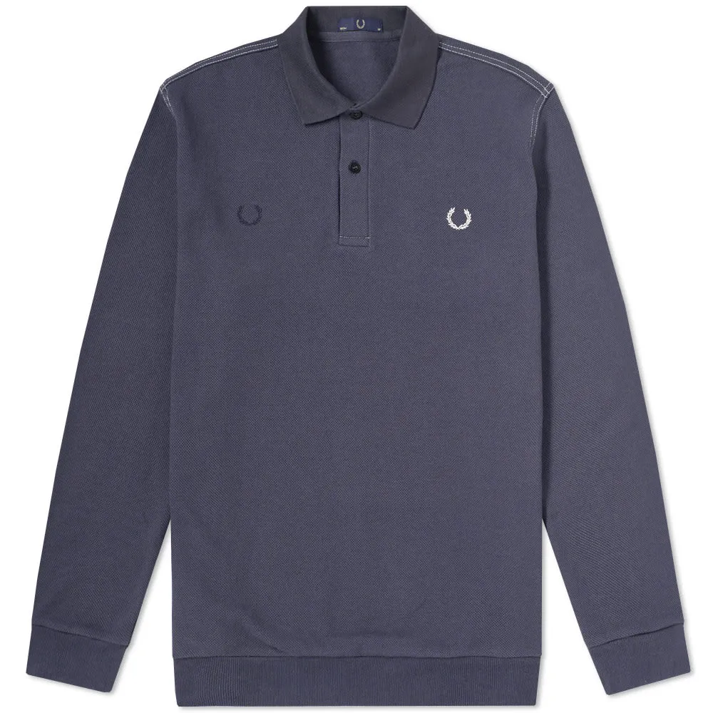 Fred Perry Laurel Long Sleeve Contrast Stitch Double Logo PoloDark Airforce