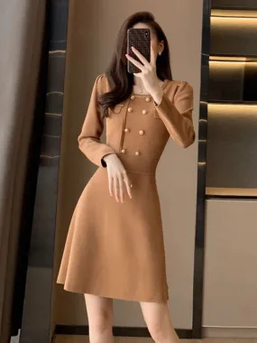 French style retro long-sleeved knitted dress for women 2023 autumn and winter new style with coat and bottoming skirt