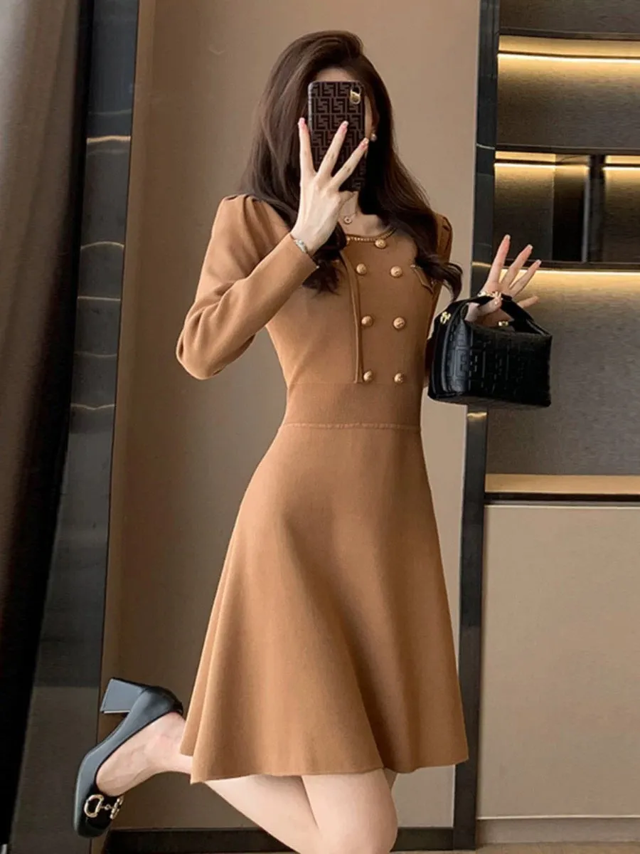 French style retro long-sleeved knitted dress for women 2023 autumn and winter new style with coat and bottoming skirt