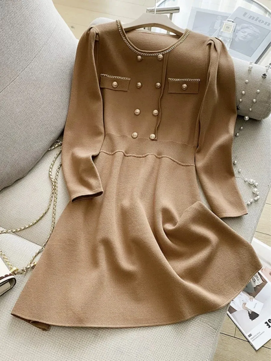 French style retro long-sleeved knitted dress for women 2023 autumn and winter new style with coat and bottoming skirt