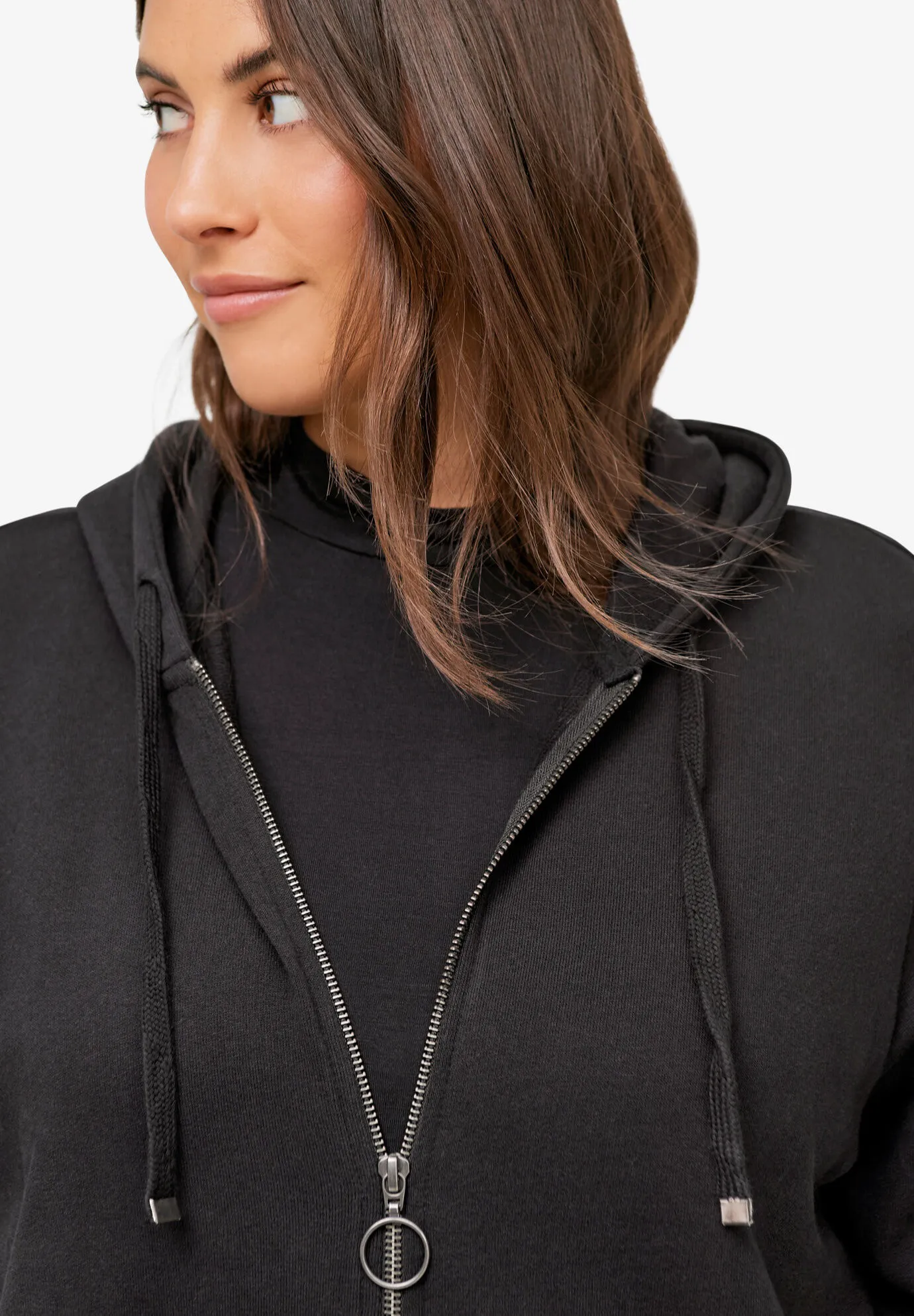 French Terry Zip-Front Hoodie With Zip Pockets