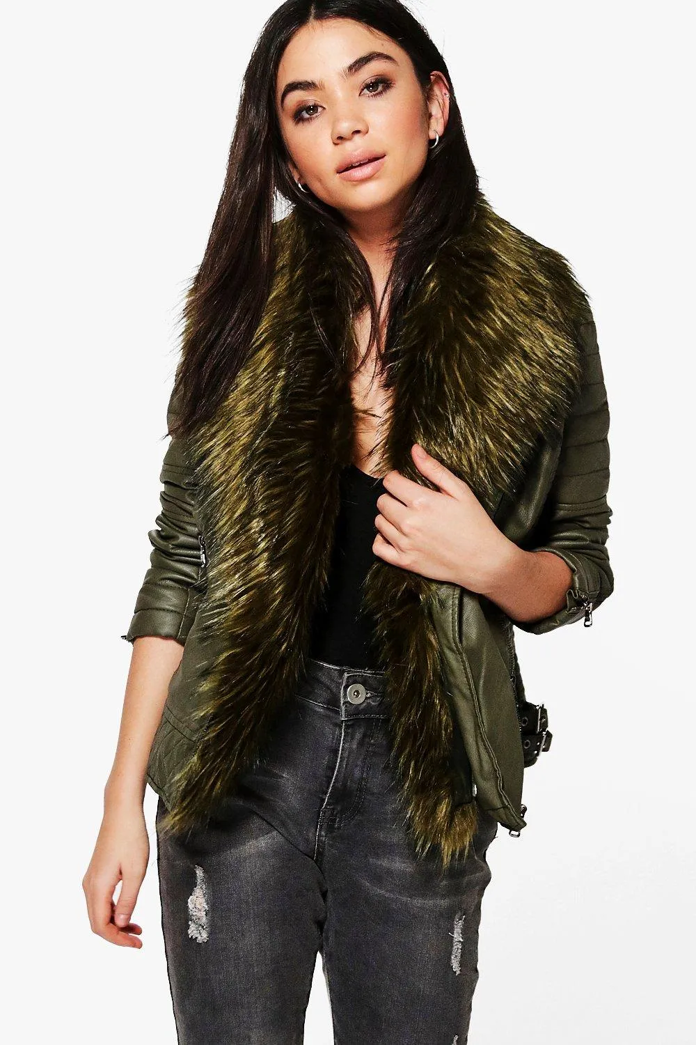 Freya Faux Fur Collar Moto Jacket