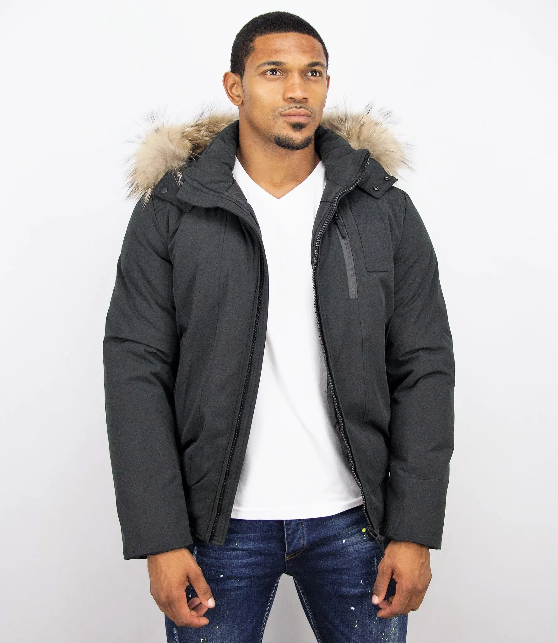 Fur Collar Coat | Men Winter Coat Short | Large Fur Collar |