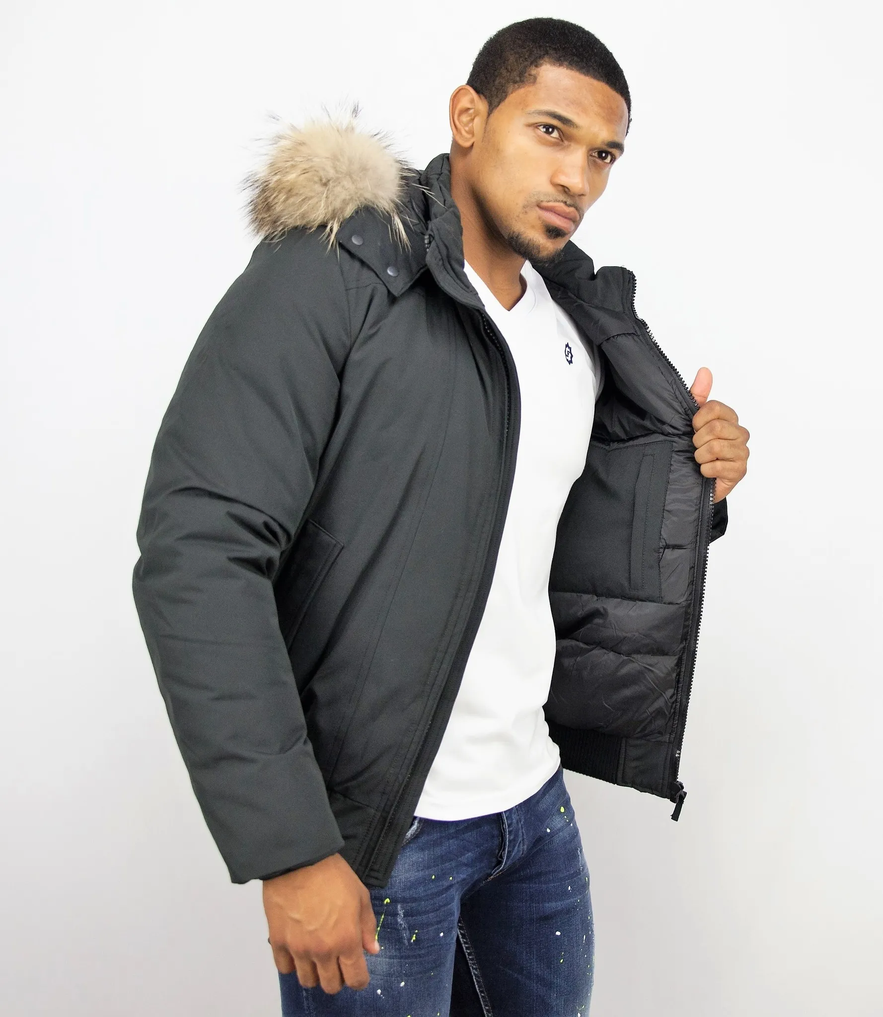 Fur Collar Coat | Men Winter Coat Short | Large Fur Collar |