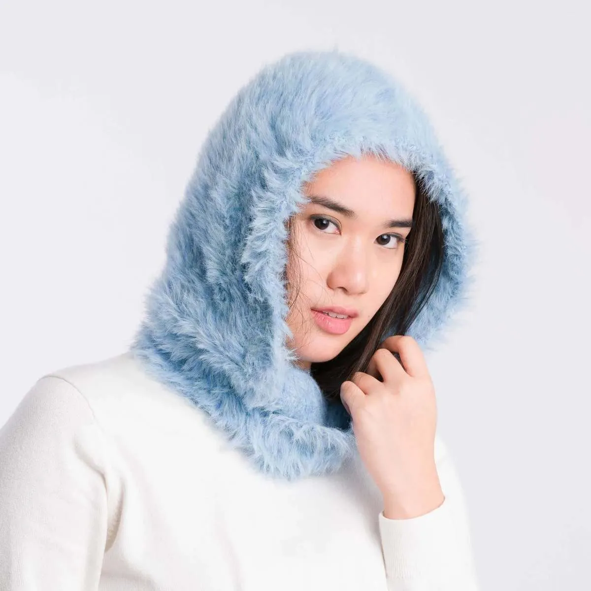 Fur Hood - Rust/Stone Blue