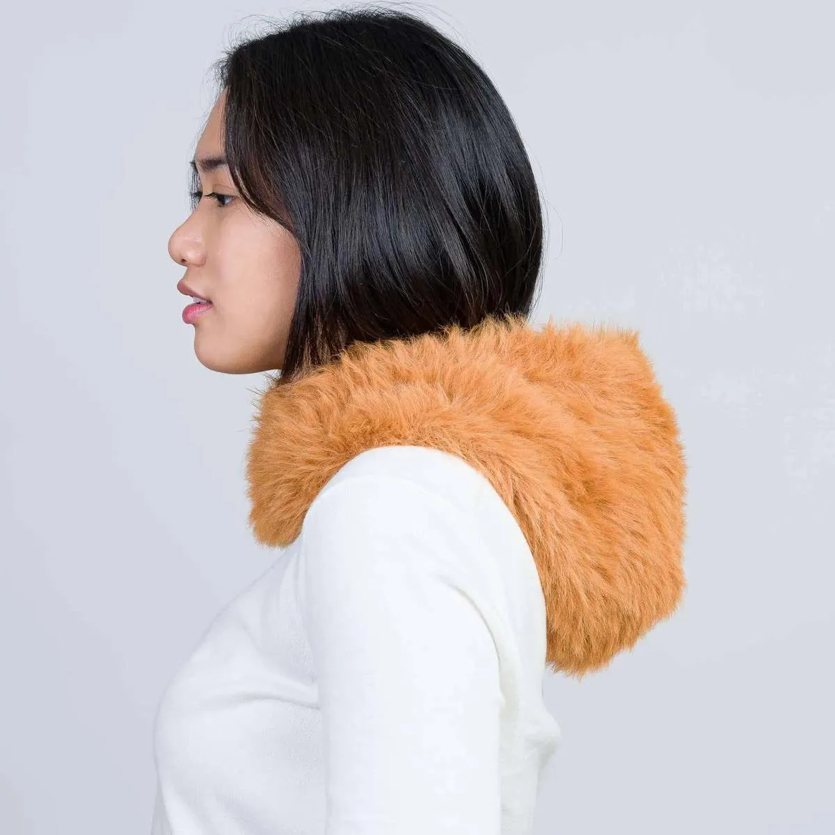 Fur Hood - Rust/Stone Blue