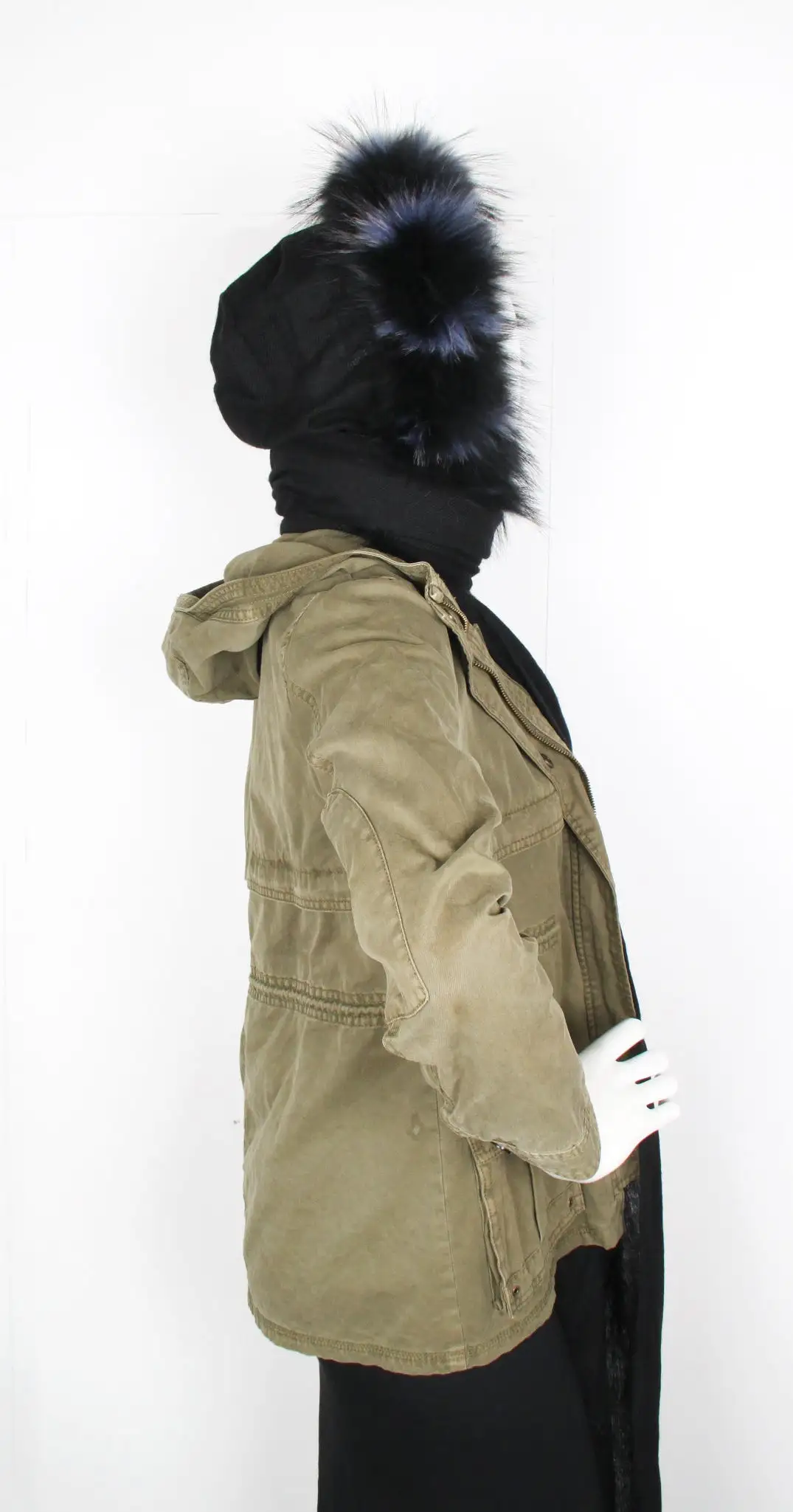 Fur Lined Hood, Black/Blue