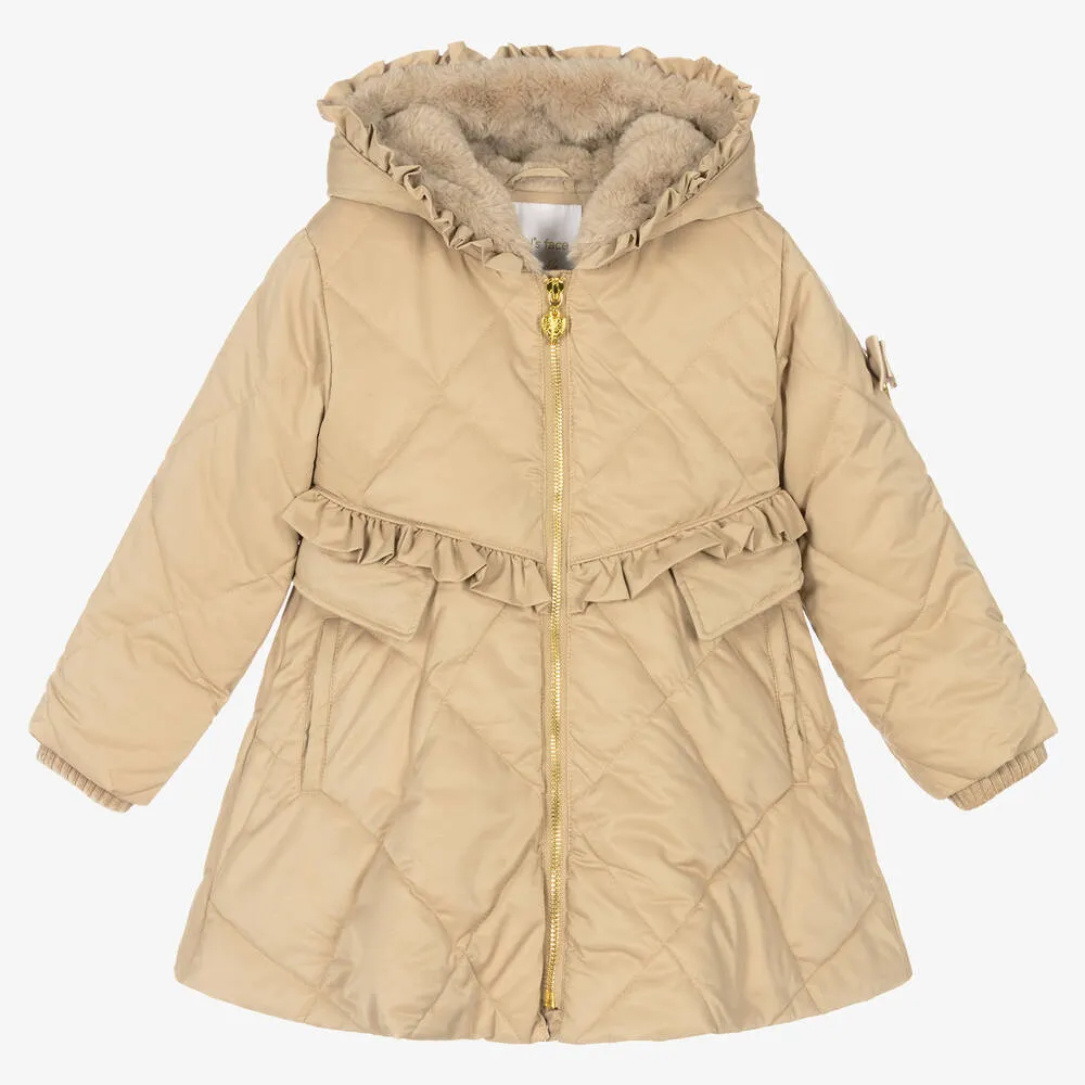 Girls Beige Quilted Coat