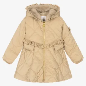 Girls Beige Quilted Coat