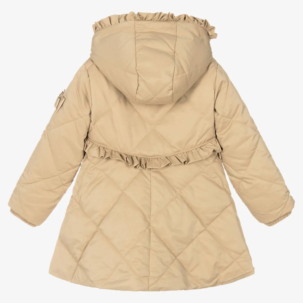 Girls Beige Quilted Coat