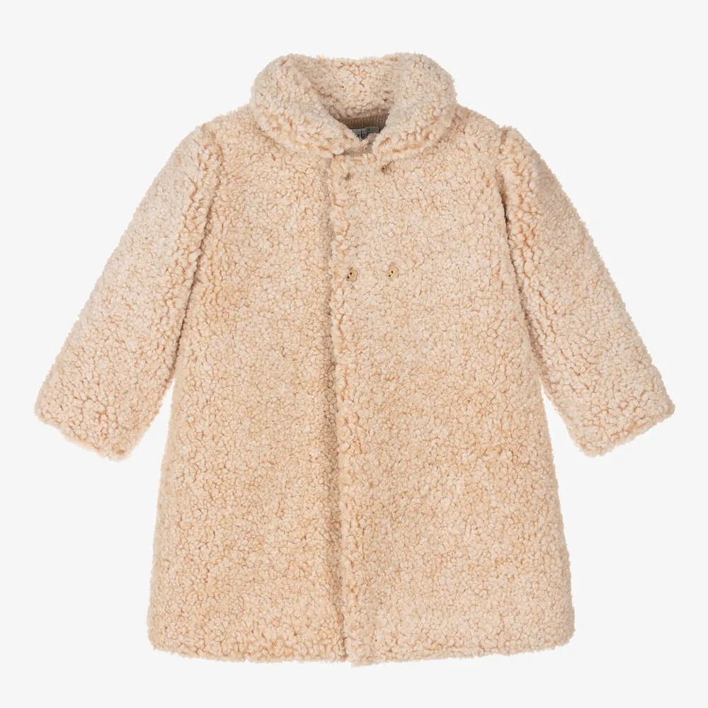 Girls Beige Teddy Fleece Coat