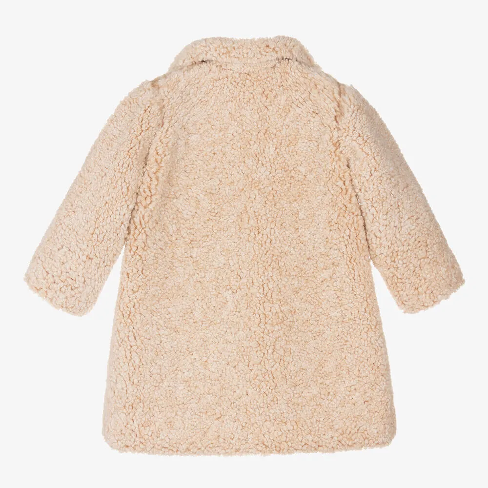 Girls Beige Teddy Fleece Coat