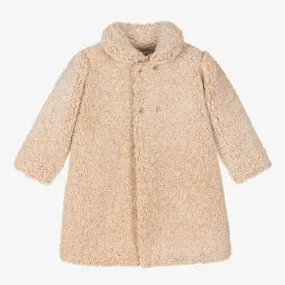 Girls Beige Teddy Fleece Coat