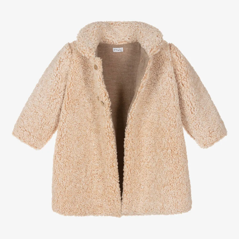 Girls Beige Teddy Fleece Coat