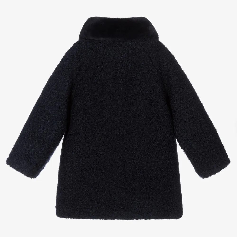 Girls Blue Bouclé Coat