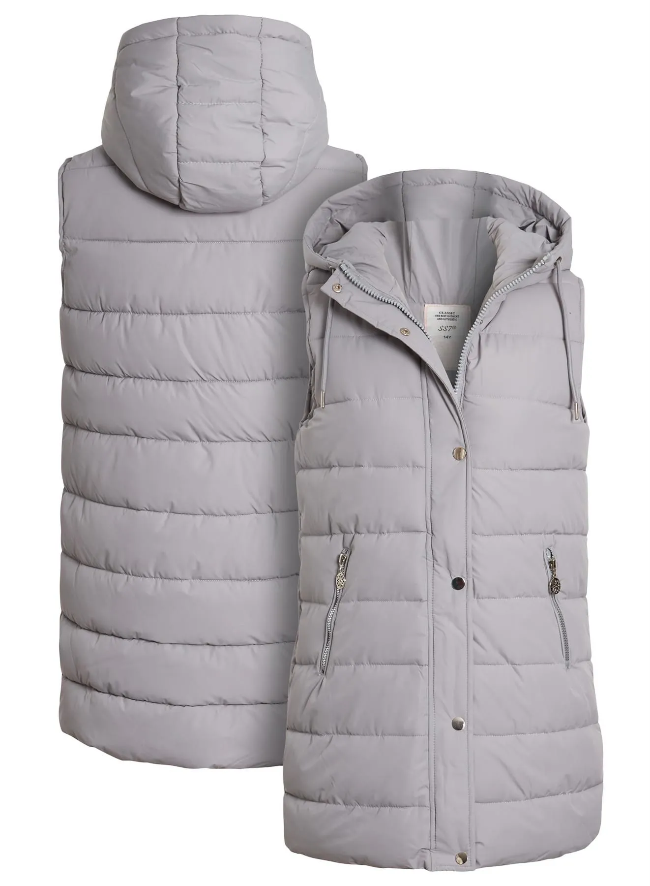 Girls Fleece Lined Padded Sleeveless Jacket Gilet, Grey, Ages 3 to 14 Years