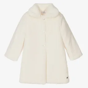 Girls Ivory Faux Fur Coat