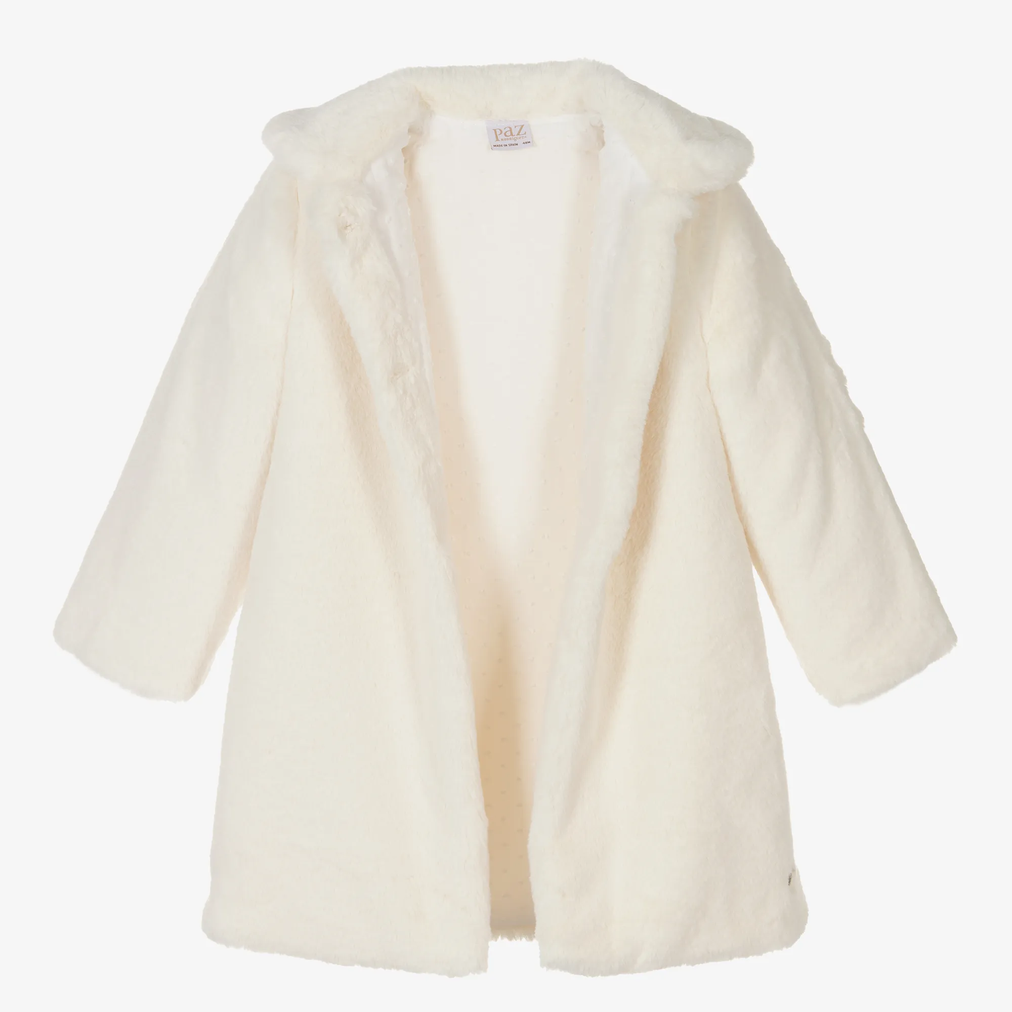 Girls Ivory Faux Fur Coat