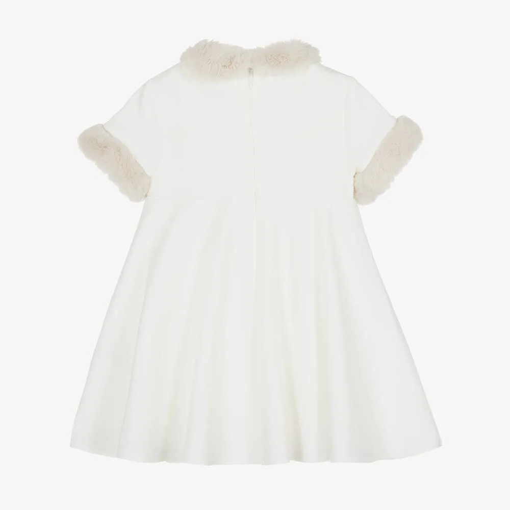 Girls Ivory Faux Fur Trimmed Dress