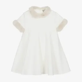 Girls Ivory Faux Fur Trimmed Dress