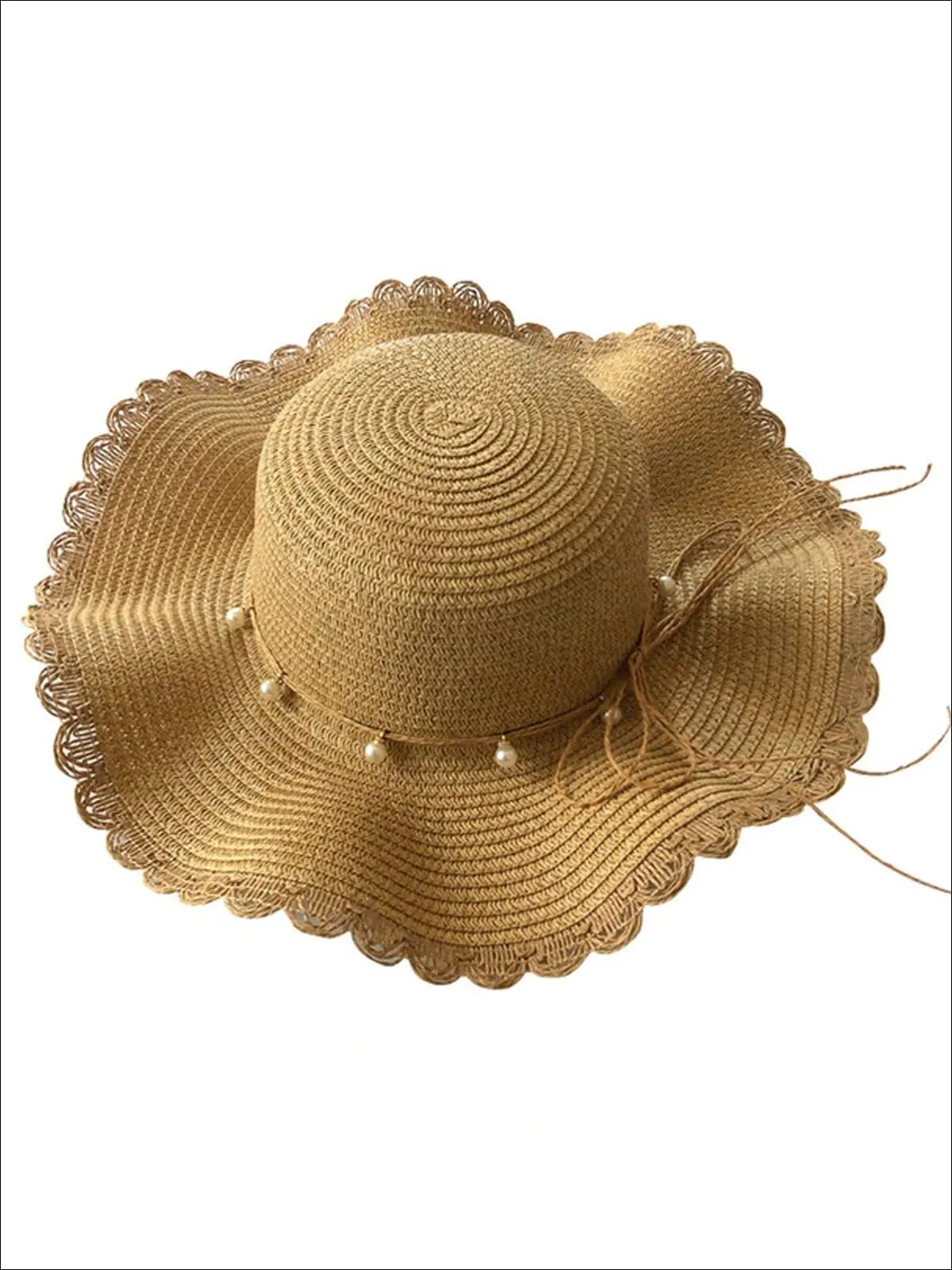 Girls Pearl Embellished Wave Straw Hat