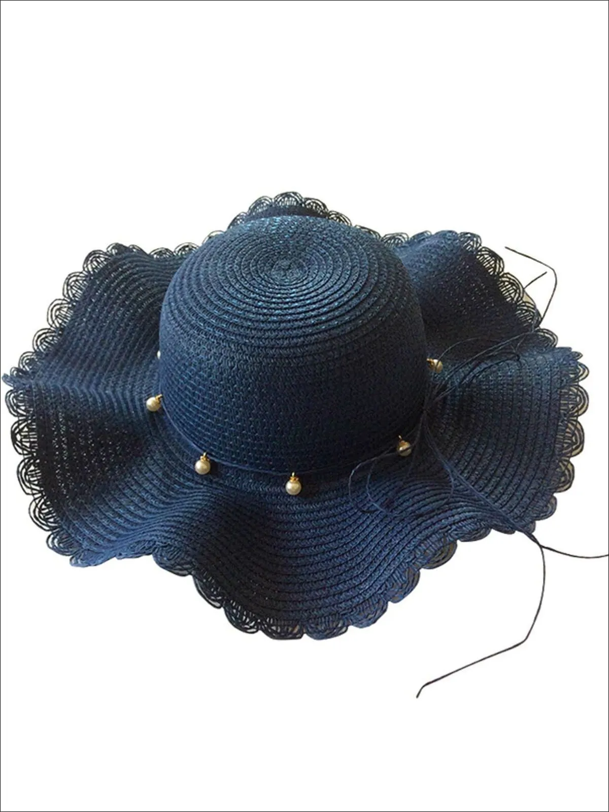 Girls Pearl Embellished Wave Straw Hat