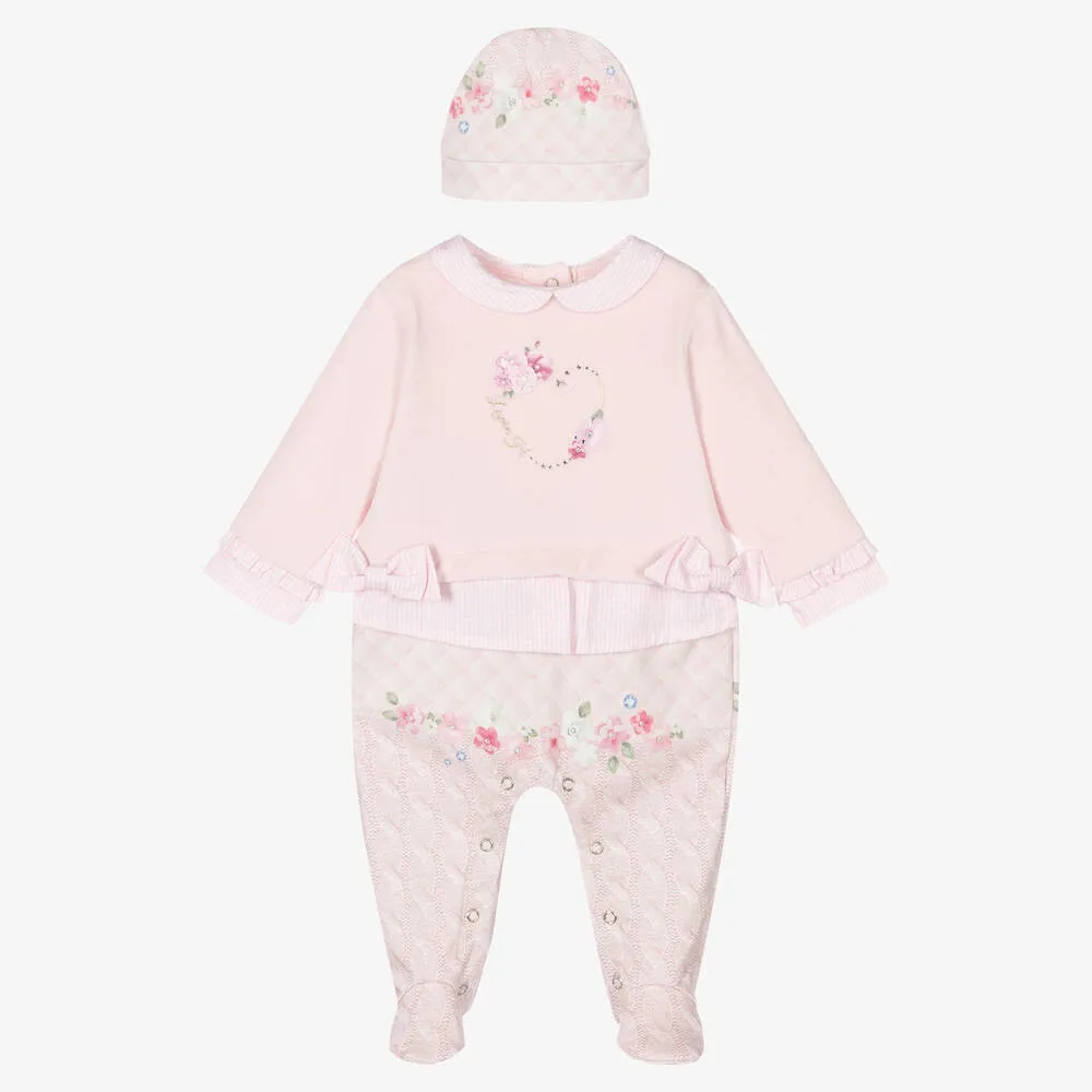 Girls Pink Babygrow & Hat Set