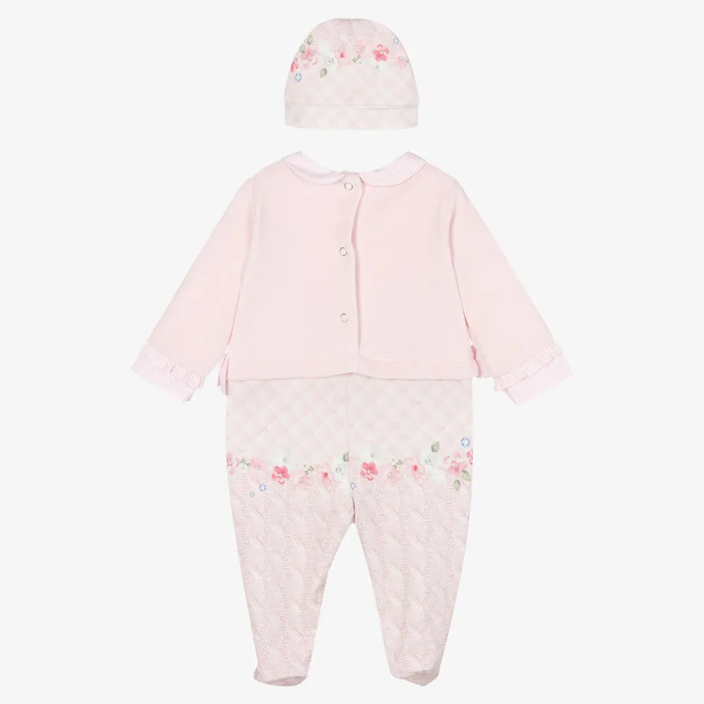 Girls Pink Babygrow & Hat Set