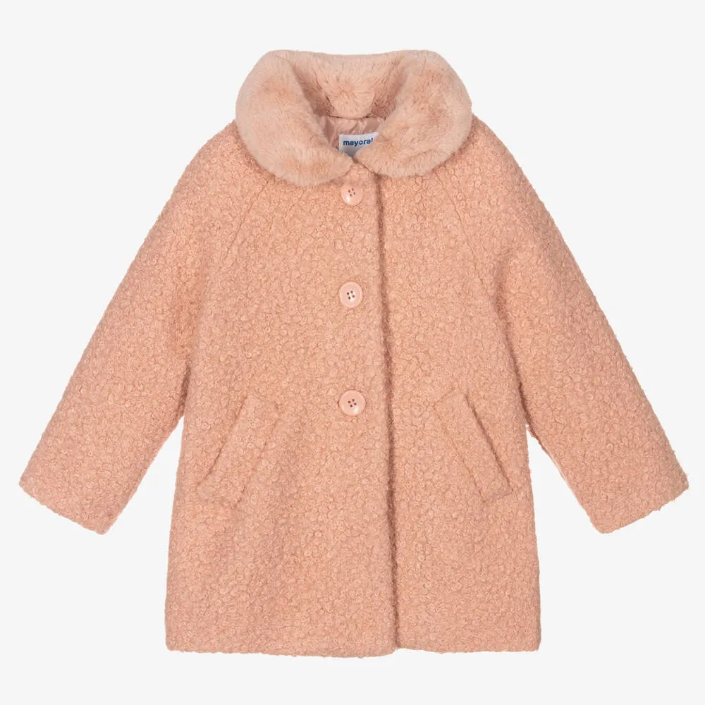 Girls Pink Bouclé Coat