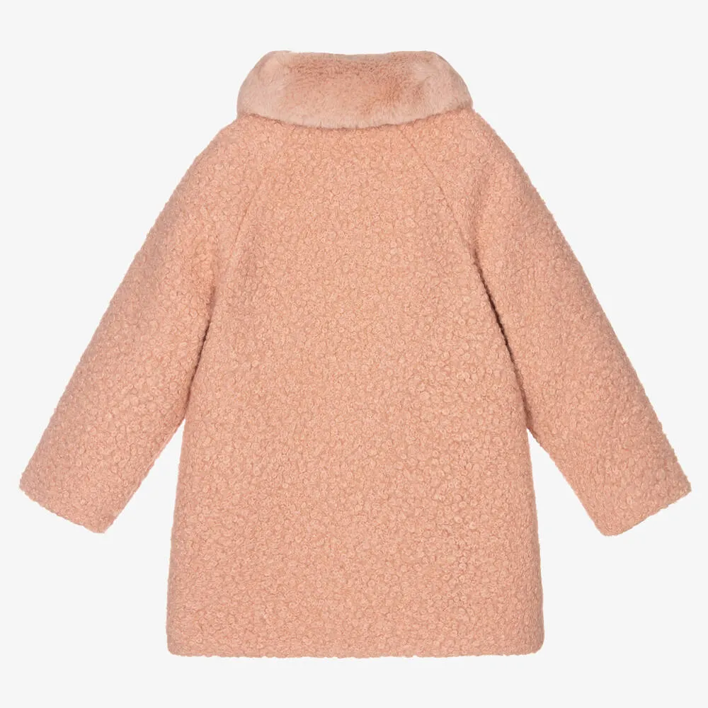 Girls Pink Bouclé Coat