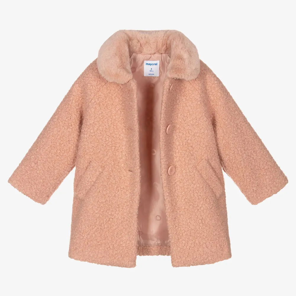 Girls Pink Bouclé Coat