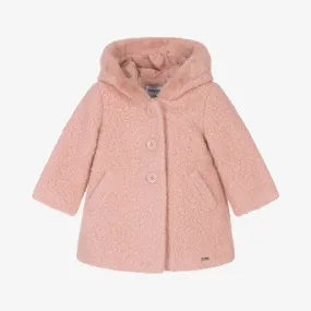 Girls Pink Bouclé Hooded Coat