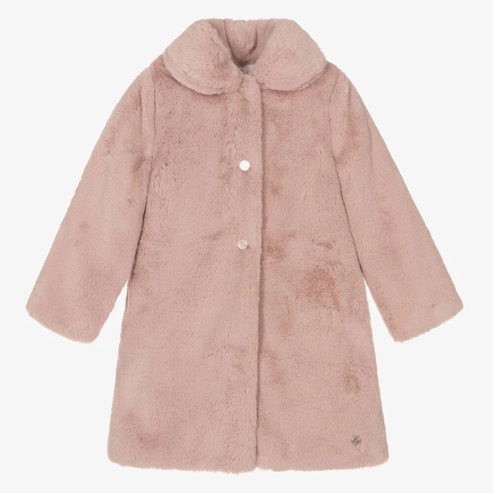 Girls Pink Faux Fur Coat