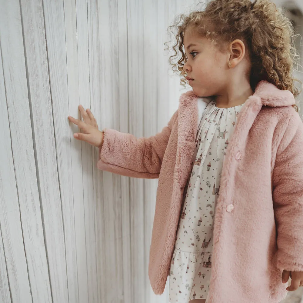 Girls Pink Faux Fur Coat