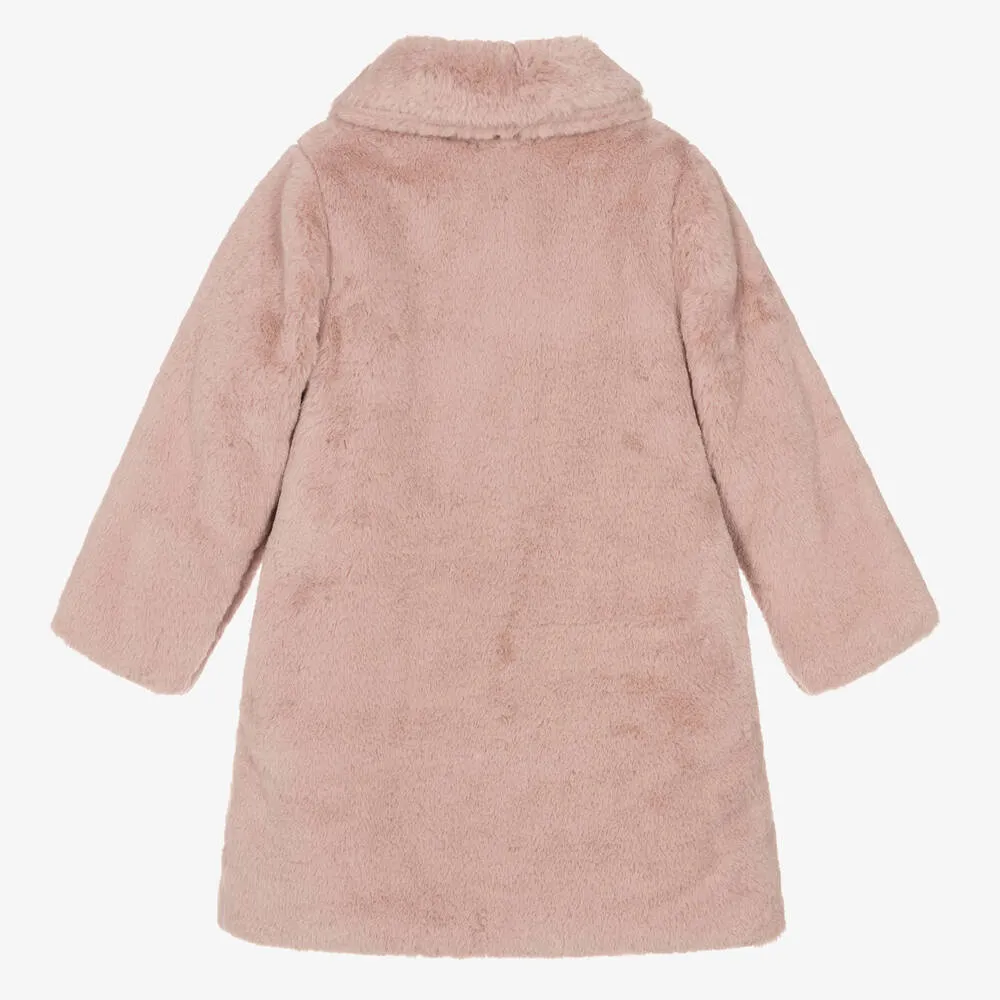 Girls Pink Faux Fur Coat