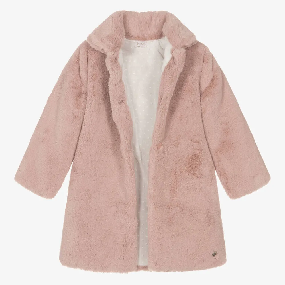 Girls Pink Faux Fur Coat