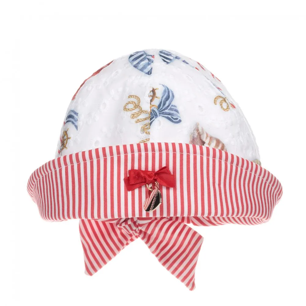 Girls White & Red Cotton Hat