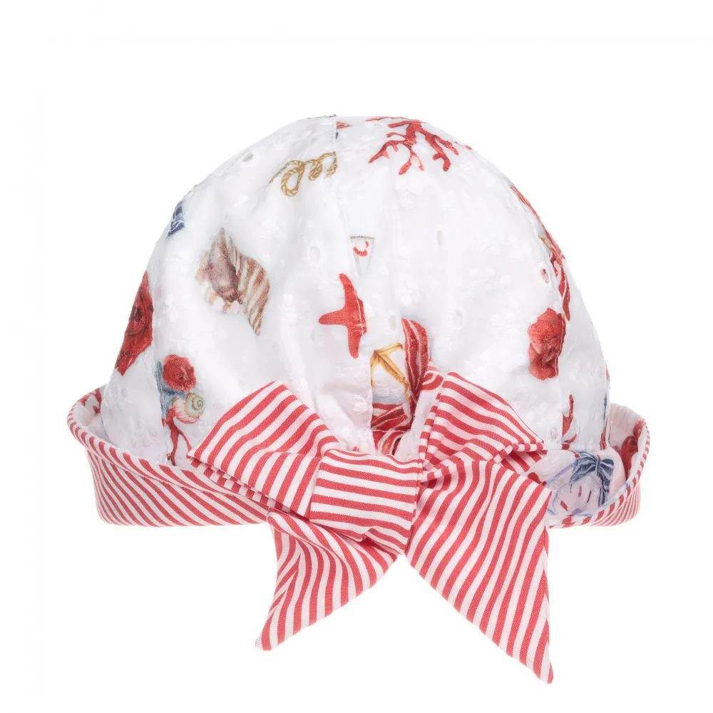 Girls White & Red Cotton Hat