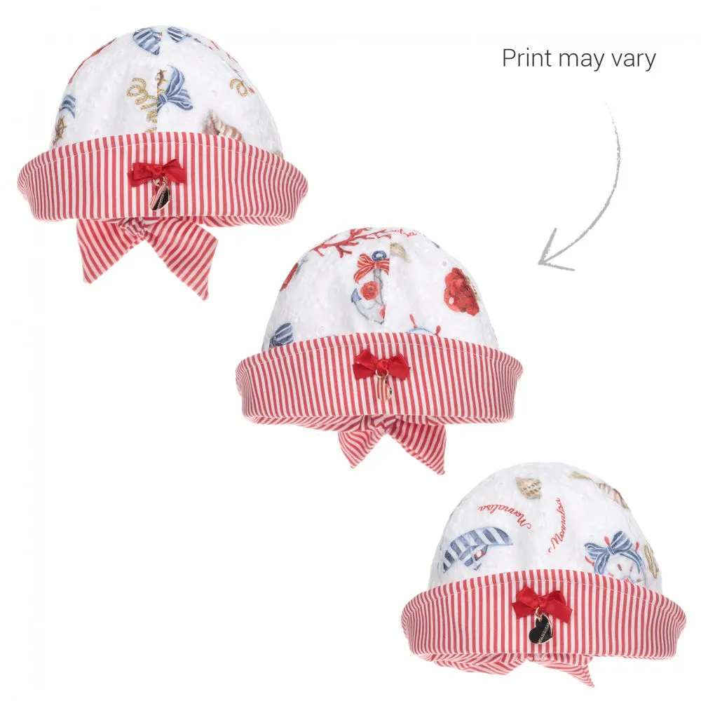 Girls White & Red Cotton Hat